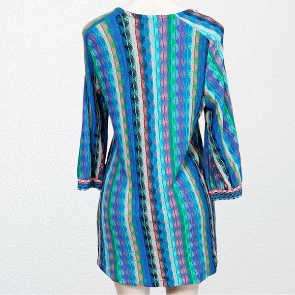 Embroidered Knit Stretch Hippie Beach Vacay Boho Festival Tunic Blue Multi - Picture 5 of 10